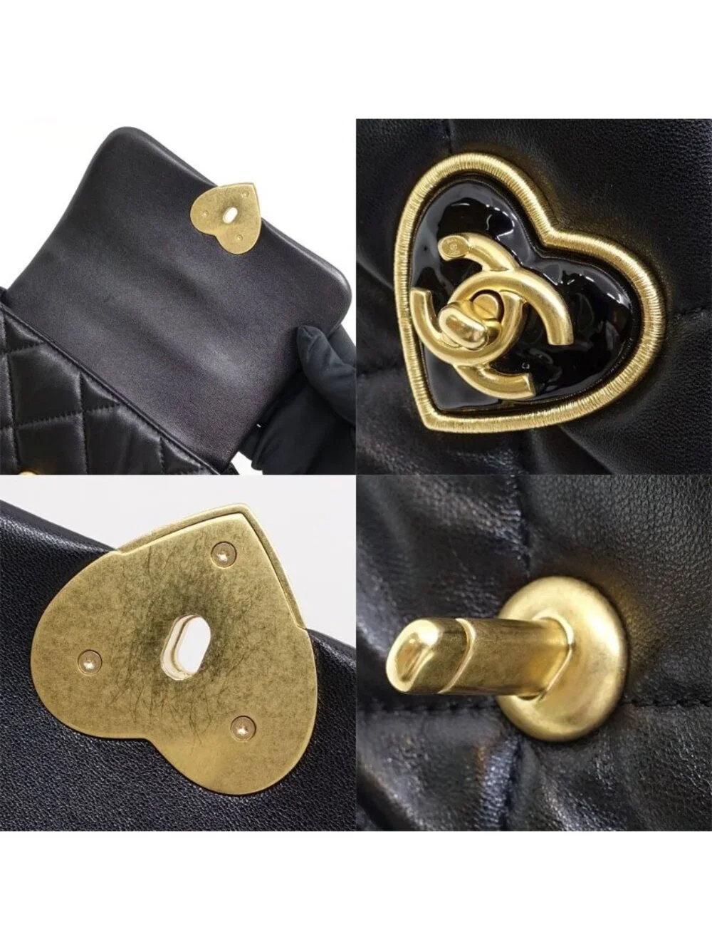 Chanel Heart Lock Chain Shoulder Bag Lambskin BK